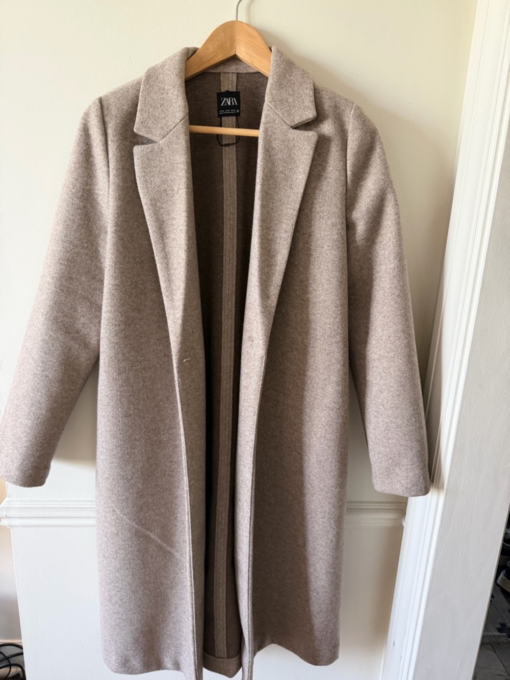 ZARA Taupe Long Wool-Blend Trench Coat